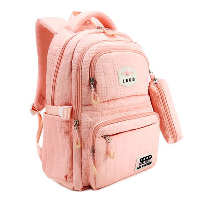 Pink Emboss Schultaschen Rucksack Nylon-Polyester-Material mit Bleistiftkoffer