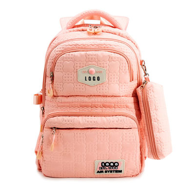 Pink Emboss Schultaschen Rucksack Nylon-Polyester-Material mit Bleistiftkoffer