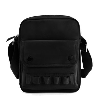 Kleine schwarze Crossbody-Tasche senkrecht mit langem Griff
