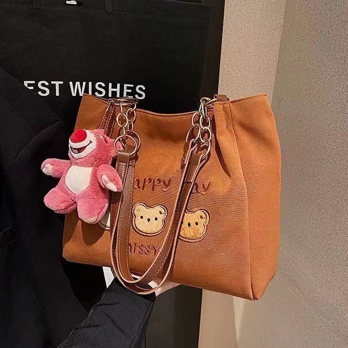 Mittelstil Crossbody Tote Bag Braun mit doppelten Griffe